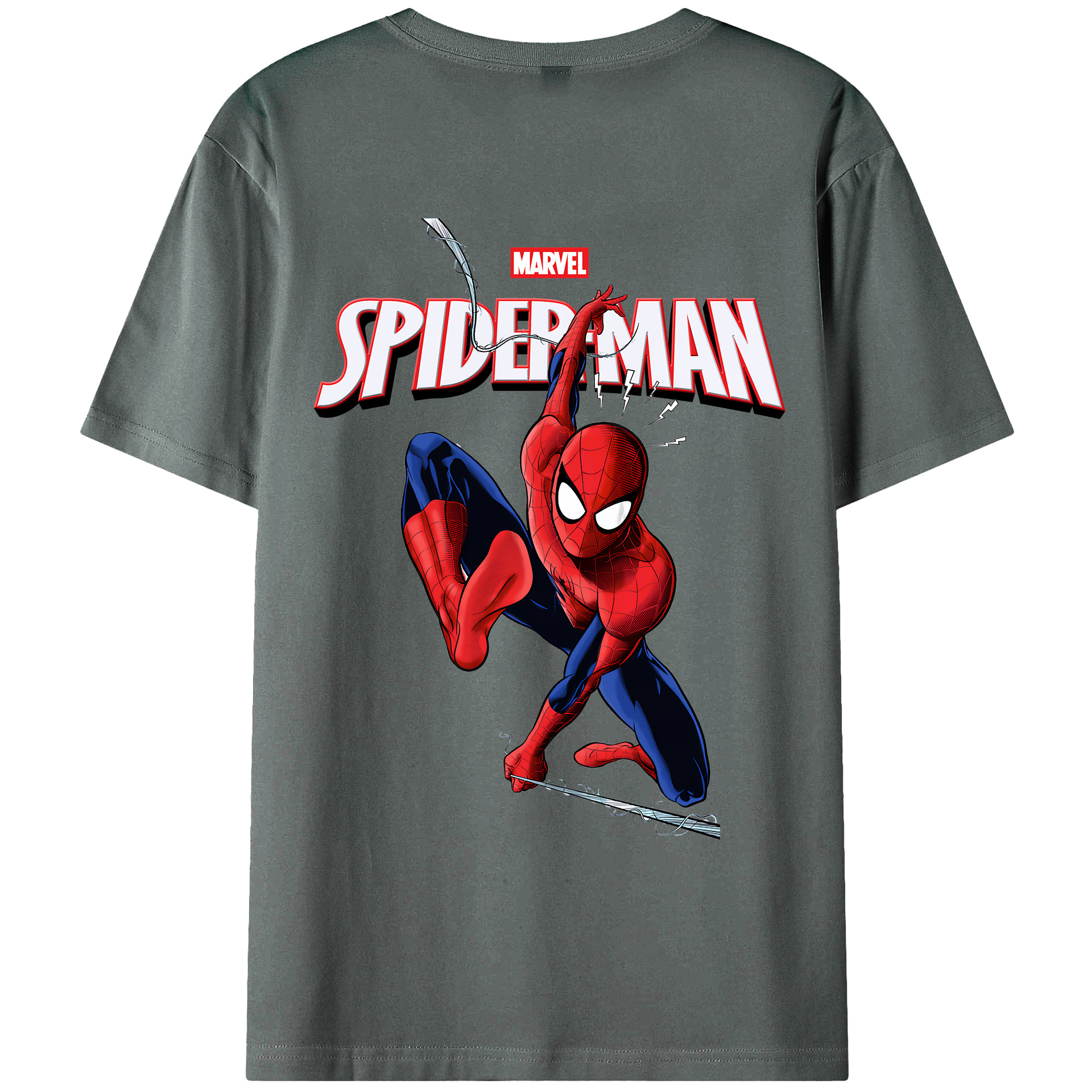 （画像用） Spider Man スパイダーマン 綿100％ メンズ半袖Tシャツ（バックプリント） 通気性